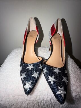 Pointed Star Sequin D'Orsay Pumps - Navy/White/Red - INC International Concepts